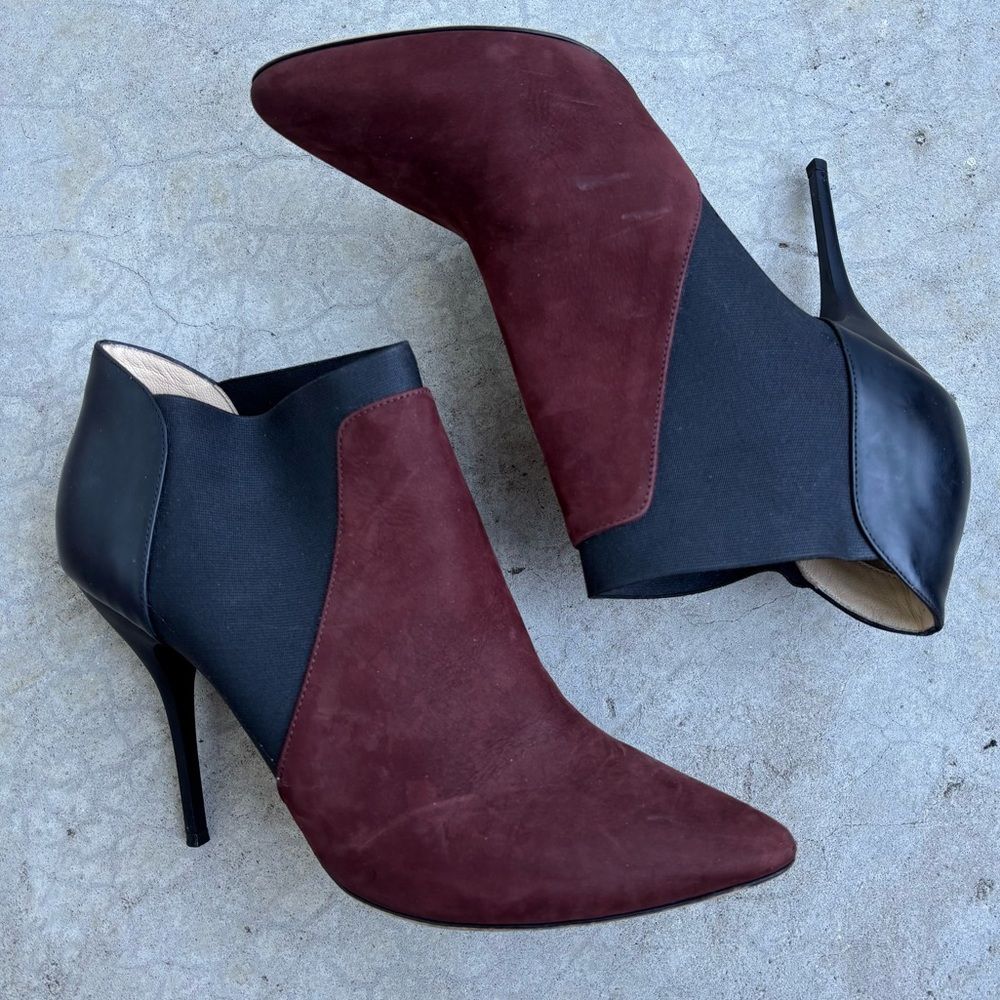 Jimmy Choo Delve Booties Heels Black Burgundy Maroon Suede Heeled Boots 42